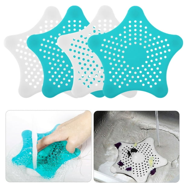 4pcs Shower Drain, TSV Hair Catcher Hair Stopper for Bathroom Bathtub and  Kitchen, Rubber Sink Strainer, Hexagonal Starfish Shaped, Blue & White -  