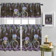 thumbnail image 3 of 3 Piece Purple Floral Kitchen Curtain Valance and Tiers Set Spring Flowers Bicycle Butterfly Brown Wood Grain Rod Pocket Tier Curtain 36 Inch Small Window Drapes for Living Room Bedroom Cafe Decor, 3 of 9