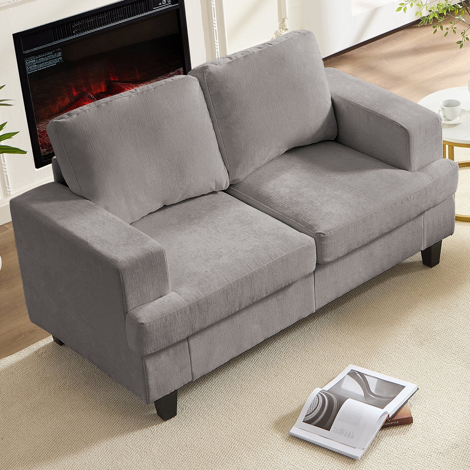Puremind 3 Piece Living Room Furniture Sets, Sofa and Loveseat Set with Armchair, Chenille Sectional Couches and Sofas Sets for Apartment/Small Spaces, Light Gray