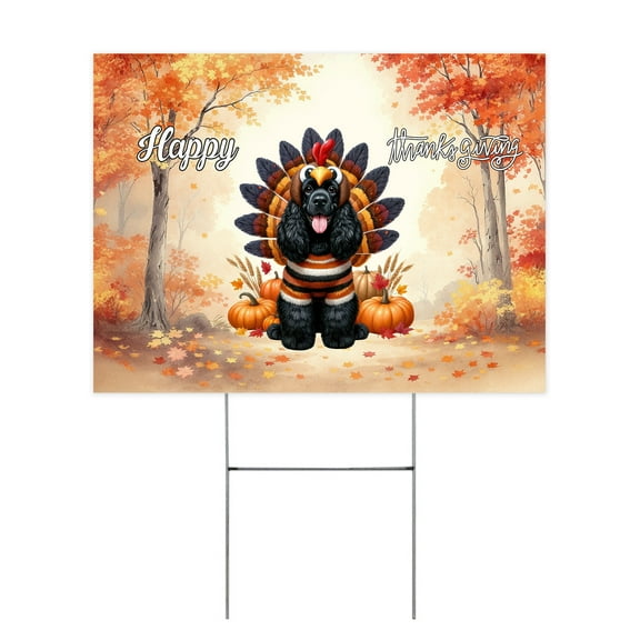 Happy Thanksgiving Cocker Spaniel Turkey Costume Pumpkins Autumn Leaves Yard Sign Cockers Dog Lover Gifts Outdoor Home Lawn Garden Porch Decor - 13014