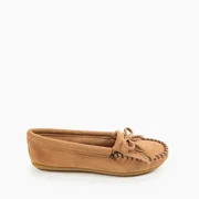 Minnetonka Women's Kilty Suede Hardsole Moccasin, Taupe, 7 M US