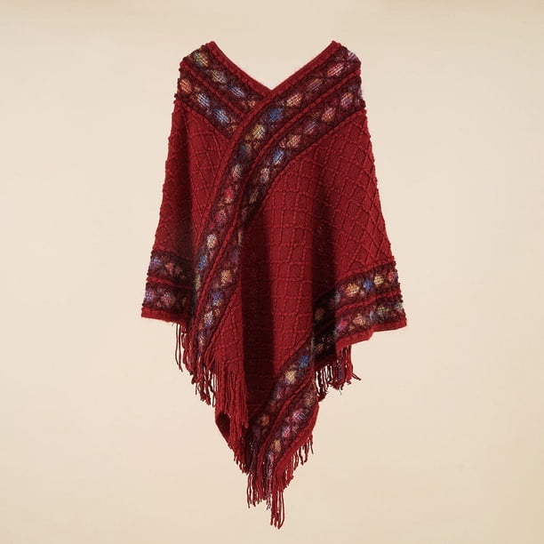 Poncho con borlas y chal con forma de diamante para mujer, chal de viaje de moda para primavera y otoño