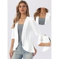 thumbnail image 2 of DARING DIVA Women's Lightweight 3/4 Sleeve Open Front Ruffle Cardigan S White, 2 of 6