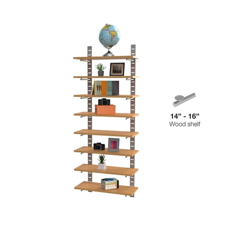 Inno-Strip Living Room Shelving System 91" High with 8 Wood Shelves 14"-16" Width - Shelves Sold Separately