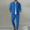 thumbnail image 2 of safuny Men's Waffle Tracksuits, Full Zipper Casual Solid Long Sleeve Jackets with Sweatpants Jogging Suits Spring Outfits Pockets Cotton Blue L, 2 of 6