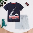 thumbnail image 2 of Kaprioy Toddler Boy Firetruck Outfit Fire Engine Print Short Sleeve Tee and Drawstring Shorts 2-Piece Set Toddler Boys Summer Clothes, 2 of 7