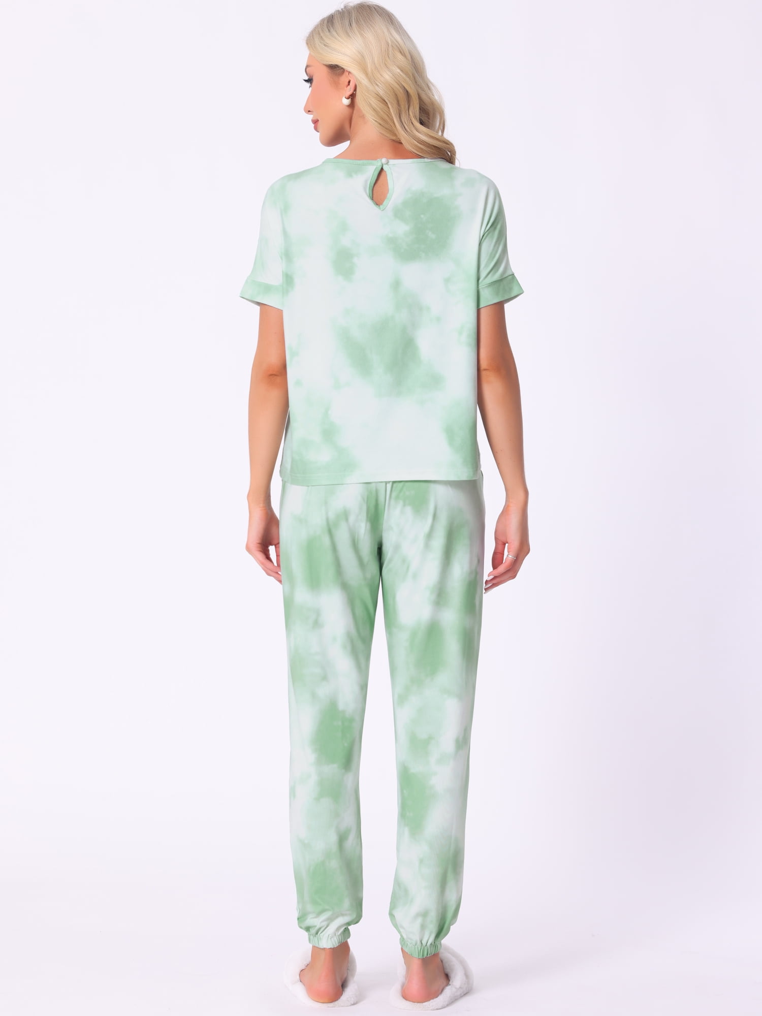 DARING DIVA Women's Tie Dye T-shirts with Pants Pajamas Set L Green