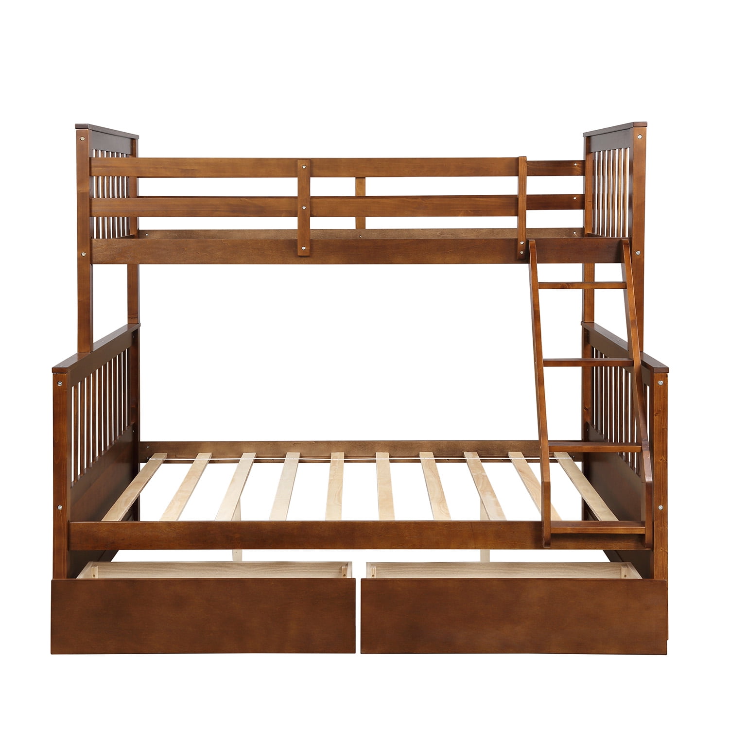 Kepooman Twin-Over-Full Modern Wooden Bunk Bed with Ladder & Two Drawers for Bedroom, 80”L X 57”W X 70.4”H, Walnut Kepooman Twin-Over-Full Modern Wooden Bunk Bed with Ladder & Two Drawers for Bedroom, 80”L X 57”W X 70.4”H, Walnut