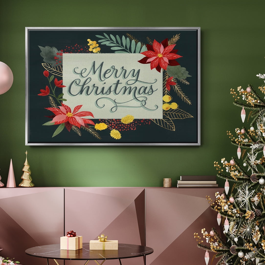 Bright Christmas Night I - Framed Gallery Wrapped Holiday Canvas - 25 x 37 - Silver Frame
