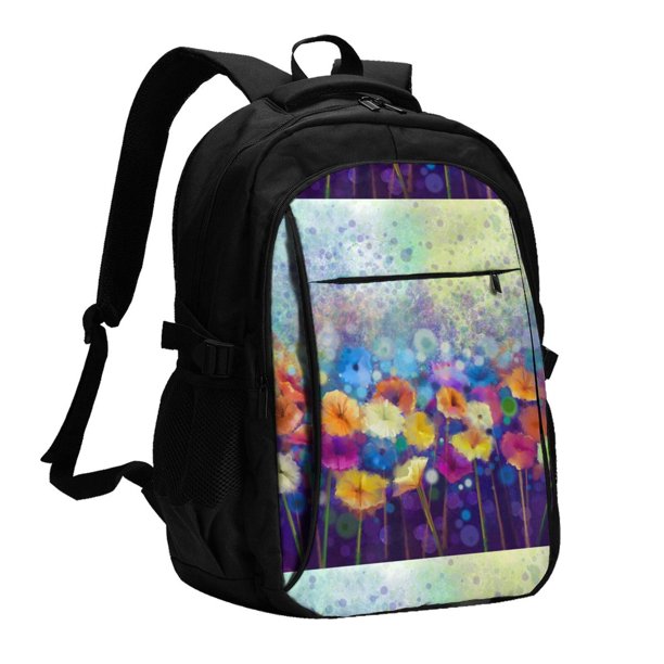 Easygdp Spring Flower Seasonal Mochila para Laptop de Viaje con Puerto USB, Mochila para Laptop con Puerto de Carga USB para Mujeres y Hombres