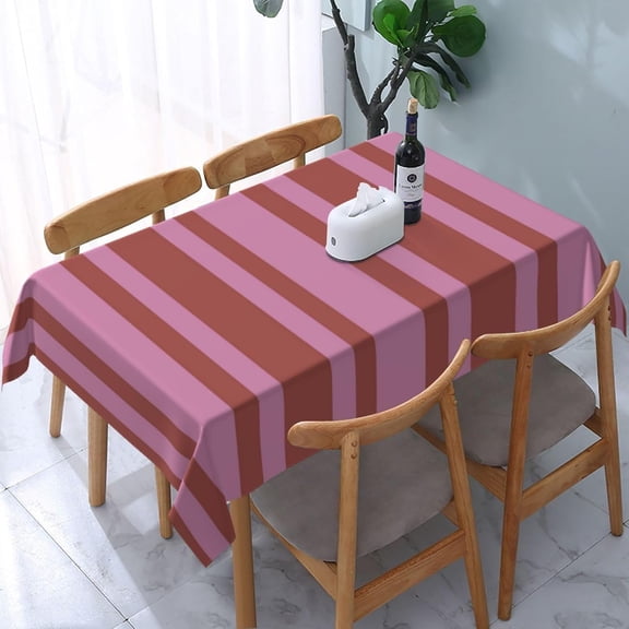 Rectangle Table Cloth, Pink Raspberry Stripes Tablecloth Washable Oblong Table Covers Decorative for Kitchen & Table Linens 60" x 84"