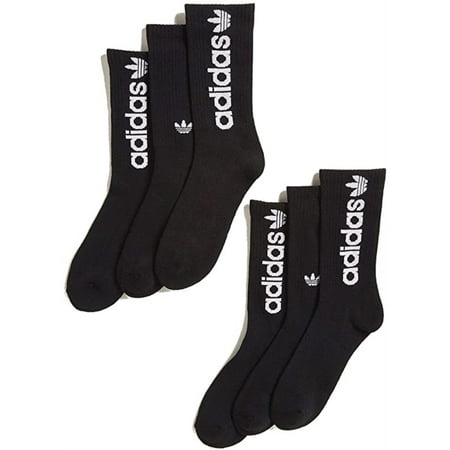 Adidas Men's Athletic Sport Moisture Wicking Cushioned Crew Socks 6 Pack, Black (Shoe Size 6-12)