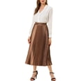 thumbnail image 2 of DARING DIVA Women's A-line High Waist Pleated Midi Skirt S Brown, 2 of 7