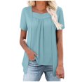 thumbnail image 2 of Sevevn Women's Fashion Solid Color Fake Two Piece Short Sleeve Round-Neck Blouses Top Light Blue XXL Spring Tops for Women, 2 of 8