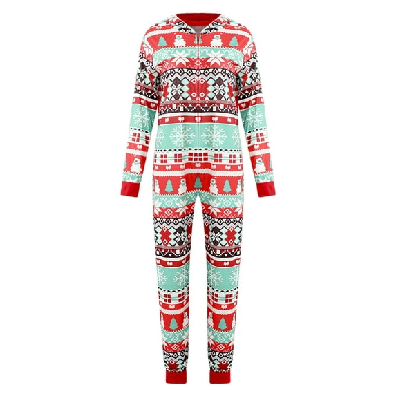 Seyurigaoka Family Matching Christmas Pajamas Outfit Cartoon Print Long Sleeve Hooded Jumpsuit Elasticated Closure Festive Pjs Clothing