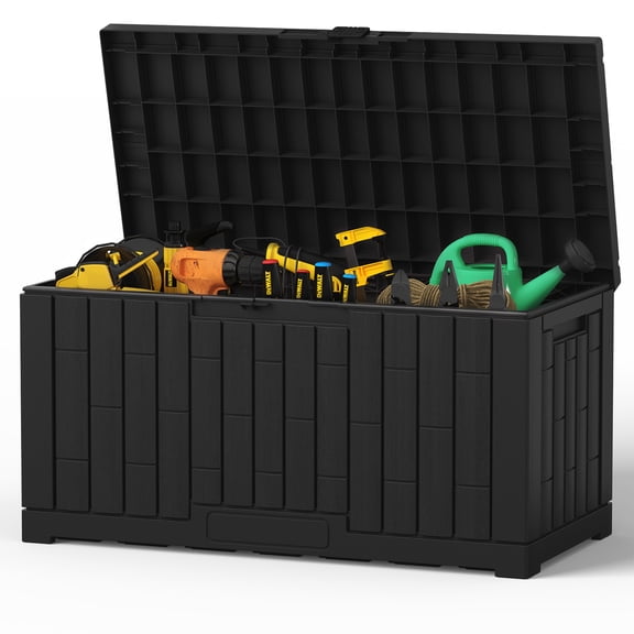 EDX 60 Gallon Deck Box, Outdoor Storage Box, Waterproof Resin Storage Bin for Package Delivery, Patio Cushions, Gardening Tools, Lockable, UV Resistant, Black
