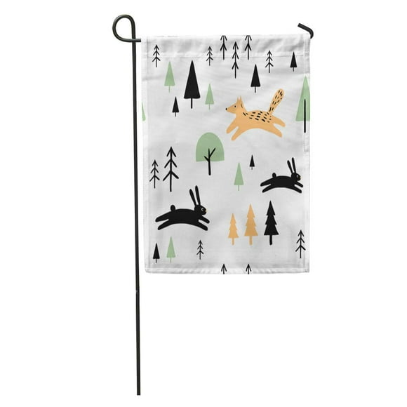 JSDART Scandinavian Geometric Cute and Trees Cartoon Fox Hare Forest Garden Flag Decorative Flag House Banner 12x18 inch