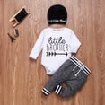 thumbnail image 3 of Springcmy 3Pcs Newborn Infant Baby Boy Little Brother Long Sleeve Romper Pant Beanie Hat Outfits Clothes, 3 of 7