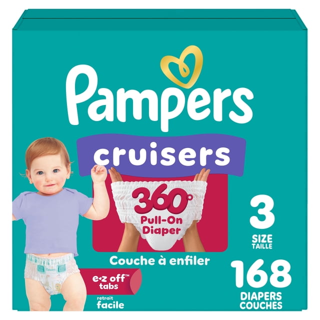 Pampers Cruisers Couches-Culottes 360 à Enfiler, Taille 3 (16-28 lbs), Couche à l'Épreuve des Bébés, jusqu'à 100 % Anti-Fuites