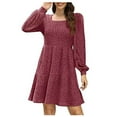 thumbnail image 2 of YHAJDS Women's Fall Winter Casual dress,Long Sleeve Dress Fall Dresses For Women Women's Dresses Solid Color Square Neck Lantern Sleeve Pocket Knit Ribbed Midi Dress Casual Dress With Sleeves, 2 of 5