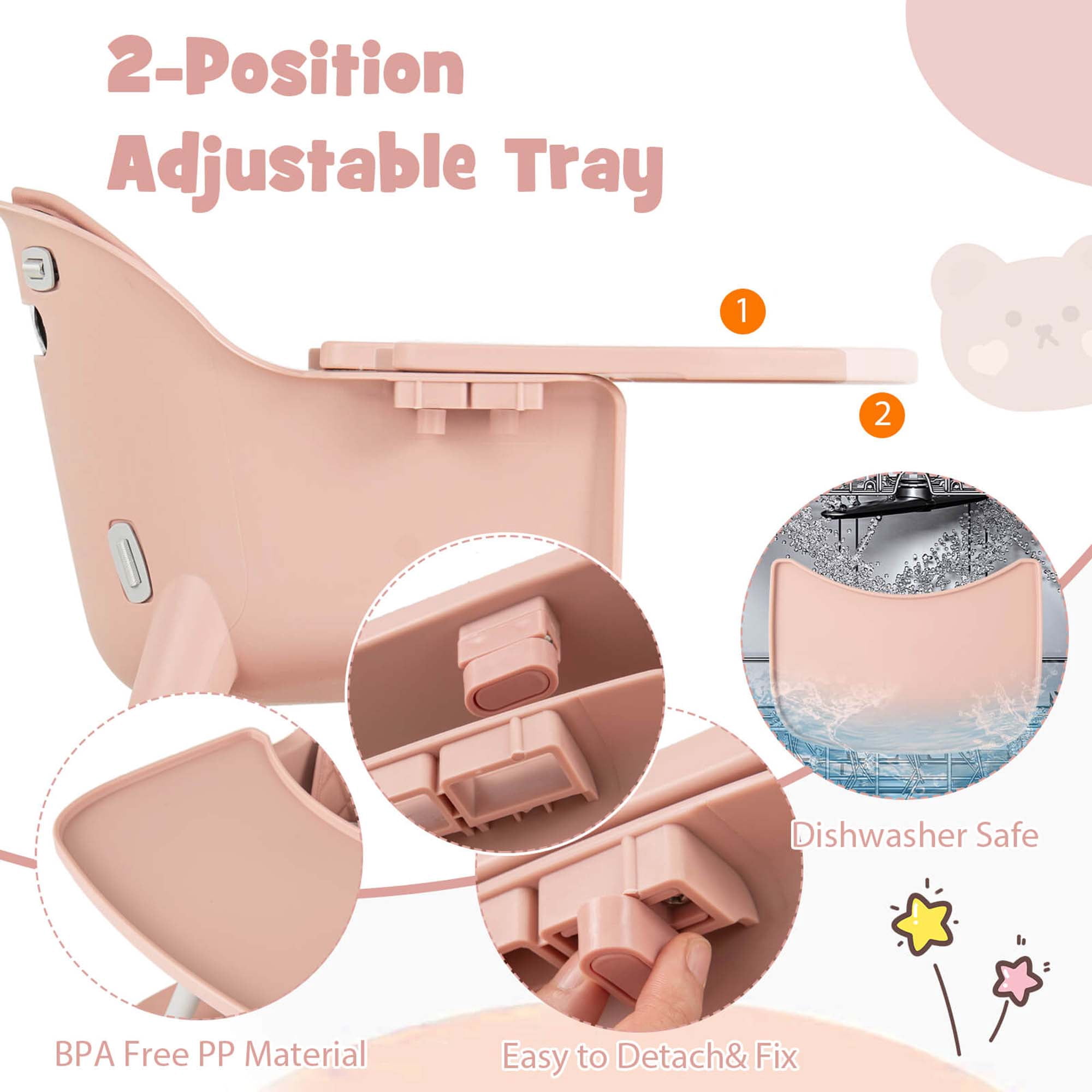 Babyjoy 4 in 1 Baby High Chair Convertible Toddler Table Chair Set with PU Cushion Pink