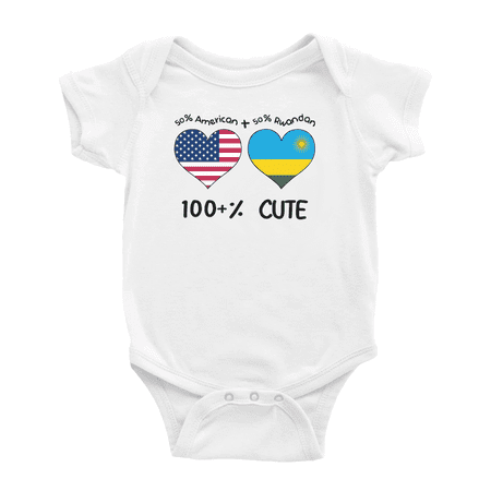 

50% Rwandan + 50% American = 100+% Cute Baby Rompers Baby Bodysuit (White 12-18 Months)