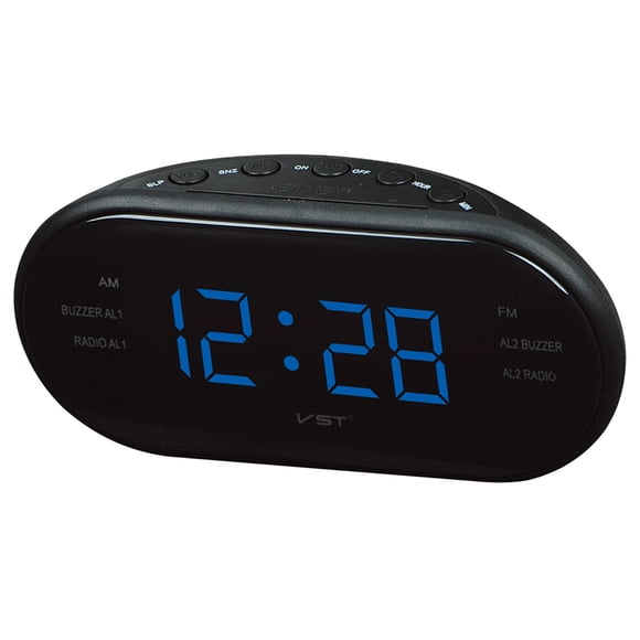 Reloj despertador digital con radio AM/FM dual, pantalla LED de 1,2 pulgadas, función de repetición, para dormitorio, enchufe estadounidense Azul