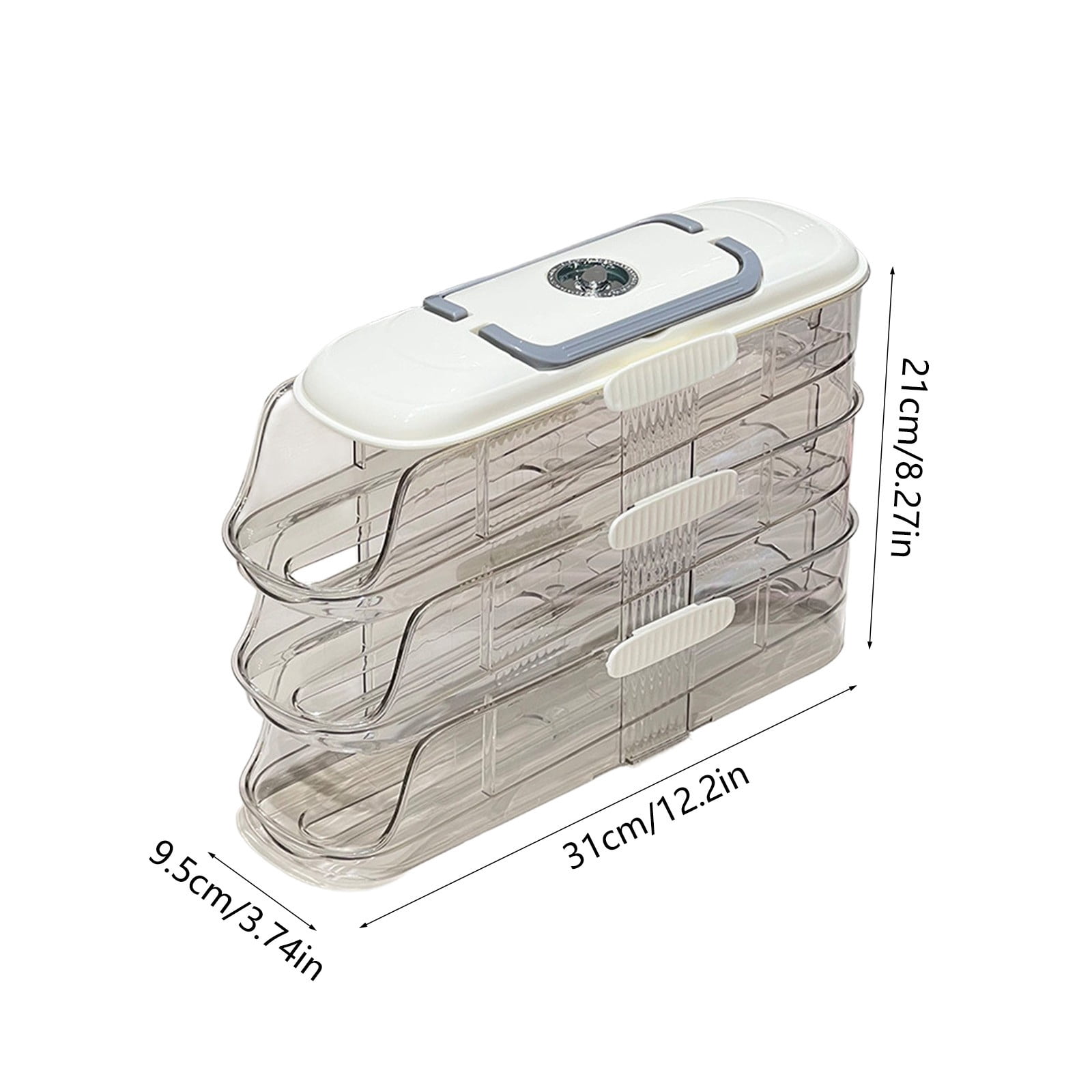 Rolling Egg Organizer, Egg Dispenser Fridge with Gravity Fed Slide Tray, Stackable Refrigerator Egg Storage Box with Protective Lid, Kitchen Counter and Side Door Egg Slide Organizer