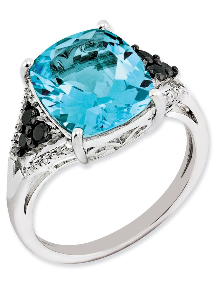 Goldia Sterling Silver Light Swiss Natural Blue Topaz & Natural Diamond Ring