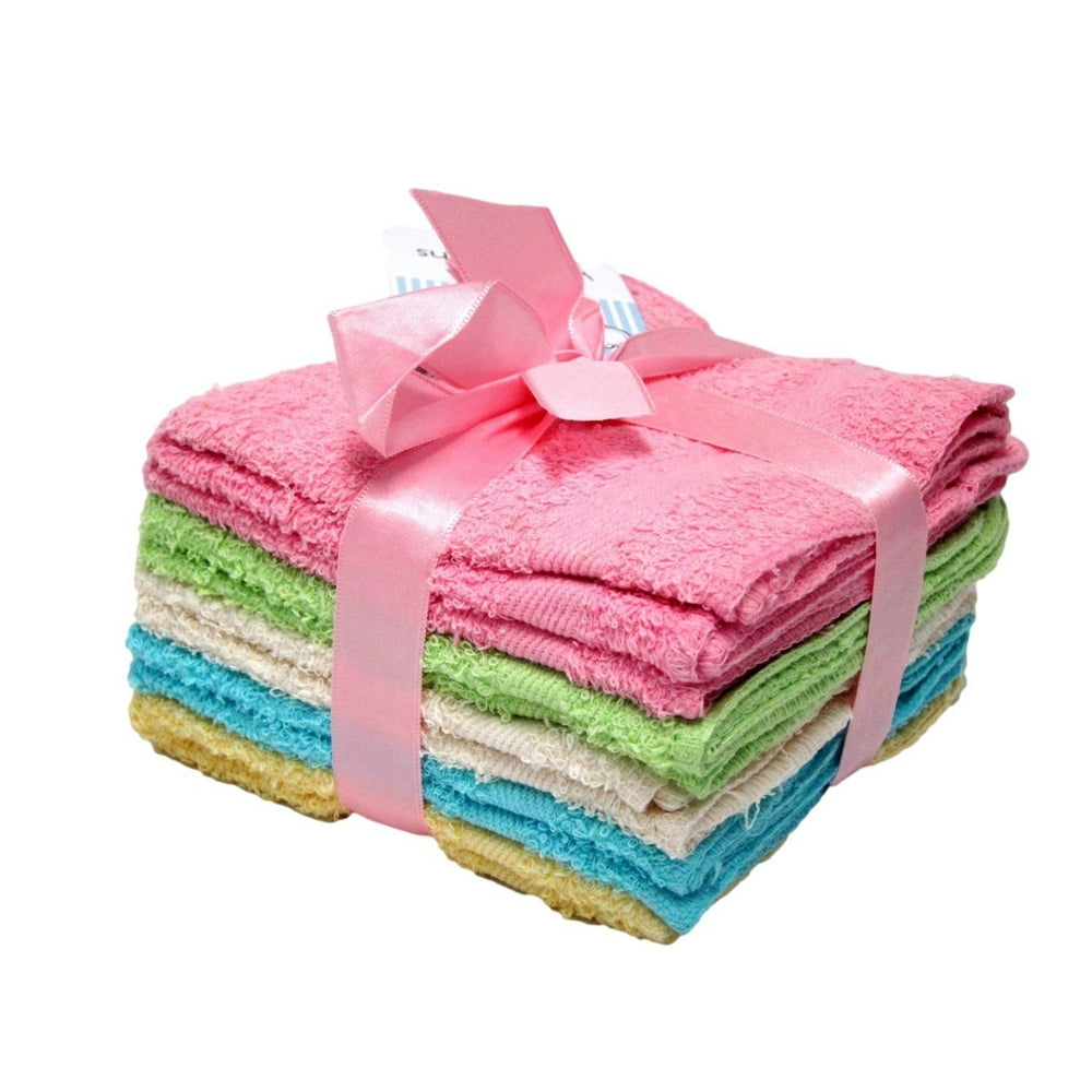 DELUXE 100 Cotton WASHCLOTHS, 10pc Set, Colors may Vary
