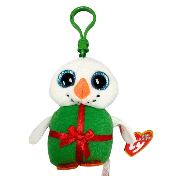 Ty Beanie Baby (Plastic Key Clip) - Shivers the Snowman  – Glitter Eyes  - Stuffed Animal