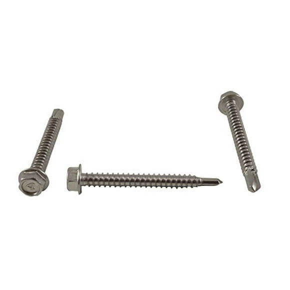 Tête de Laveuse Hexagonale en Acier Inoxydable 12 x 2 Pouces, Vis Tek en Métal avec Pointe de Perçage (1/2 Pouces à 2-1/2 Pouces Longueurs Incluses)