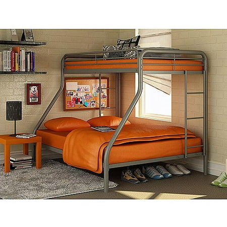 Dorel Twin-Over-Full Silver Metal Bunk Bed with Set of 2 Mattresses,