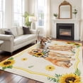 thumbnail image 3 of Cute Dog Washable Living Room Rugs 5'x8', Yellow Sunflower Daisy Vintage Summer Field Animal Low Pile Throw Large Area Rug Non-Slip Sturdy Edge Binding Carpet for Living Room Kitchen Office, 3 of 9