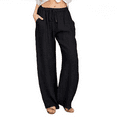 thumbnail image 4 of Woshilaocai Women Linen Lounge Pants Solid Color Wide Leg Baggy Trouser Loose Fit Harem Pant with Drawstring, 4 of 5