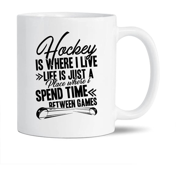 Awesome Hockey Is Where I Live Coffee Mug, Hockey Mug Birthday Gift For Family / Friends, Funny Hockey White Mug, Novelty Hockey Ceramic Teacup 11 Oz.