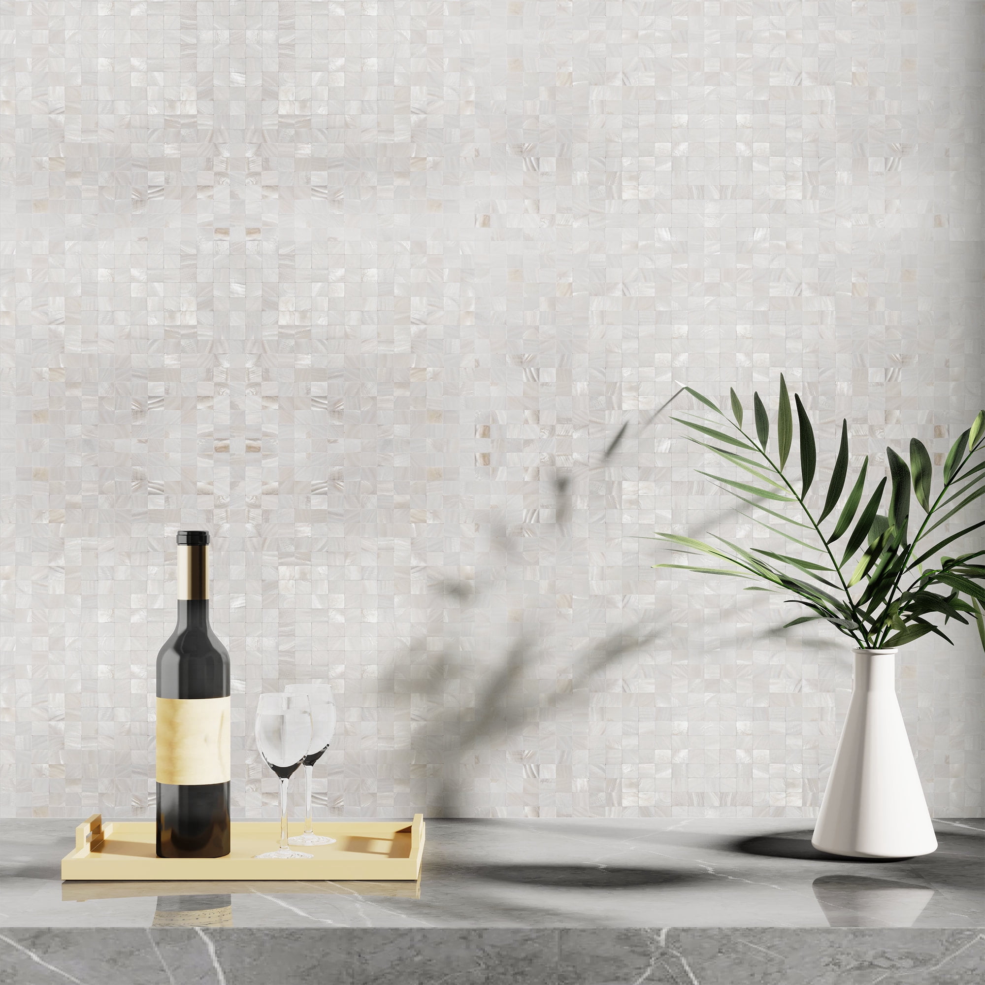 Art3d Mother of Pearl Shell Mini Square Seamless Mosaic Tile for Kitchen Backsplash, Nature Pearl, 12" L X 12" W,(10 Sheets)