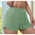 thumbnail image 5 of Womens Waffle Knit Pajama Shorts Soft Drawstring Lounge Bottoms Casual Workout with Pockets Light Green L, 5 of 9
