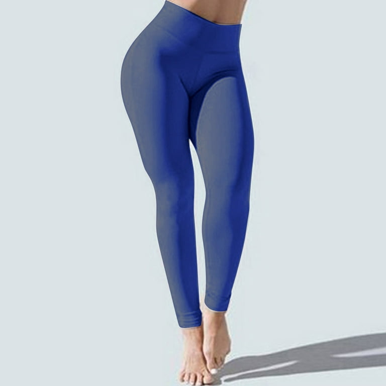 RQYYD Clearance Women Scrunch Butt Lifting Leggings Seamless High Waisted  Workout Yoga Pants Solid Ruched Elastic Tights(Blue,L) 