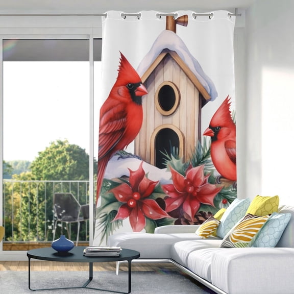 Birds Christmas Pines Blackout Curtain Panels Drapes Privacy Assured with Light Filtering Curtains for Living room Bedroom Bathroom Window