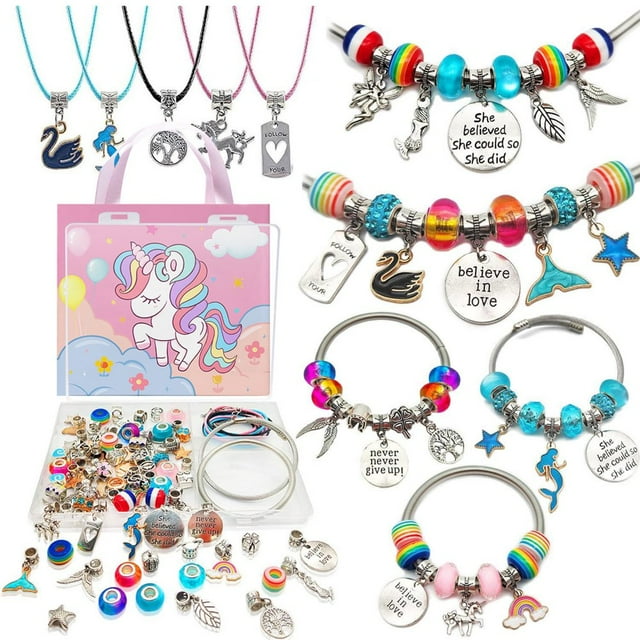 Charm Bracelet DIY Jewelry Gift Multicolor Durable Creative 129pcs Meaningful Crafts For Kids Glass Racelet Making Kit