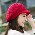 thumbnail image 3 of ievspot 1 Pcs Women's Winter Warm Hat Crochet Slouchy Newsboy Cap Hat Knitted Beanie Knitted Caps with Visor, 3 of 8