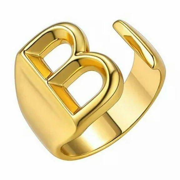 GKNET Fashion Adjustable Initial Alphabet Letter A-Z Ring Finger Rings Women Jewellery-Gold B