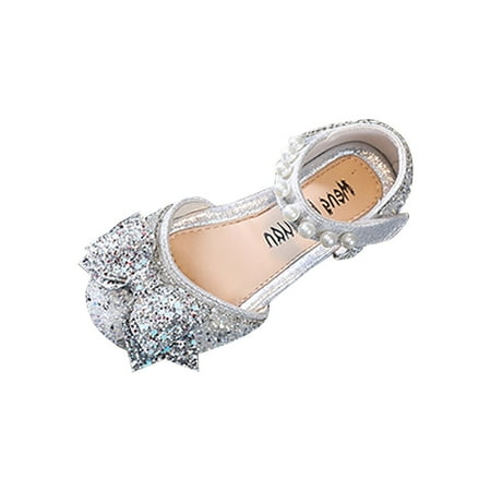 

TOWED22 Baby First Walking Shoes Performance Dance Shoes For Girls Childrens Shoes Pearl Rhinestones Bowknot Sandals For Boys Silver