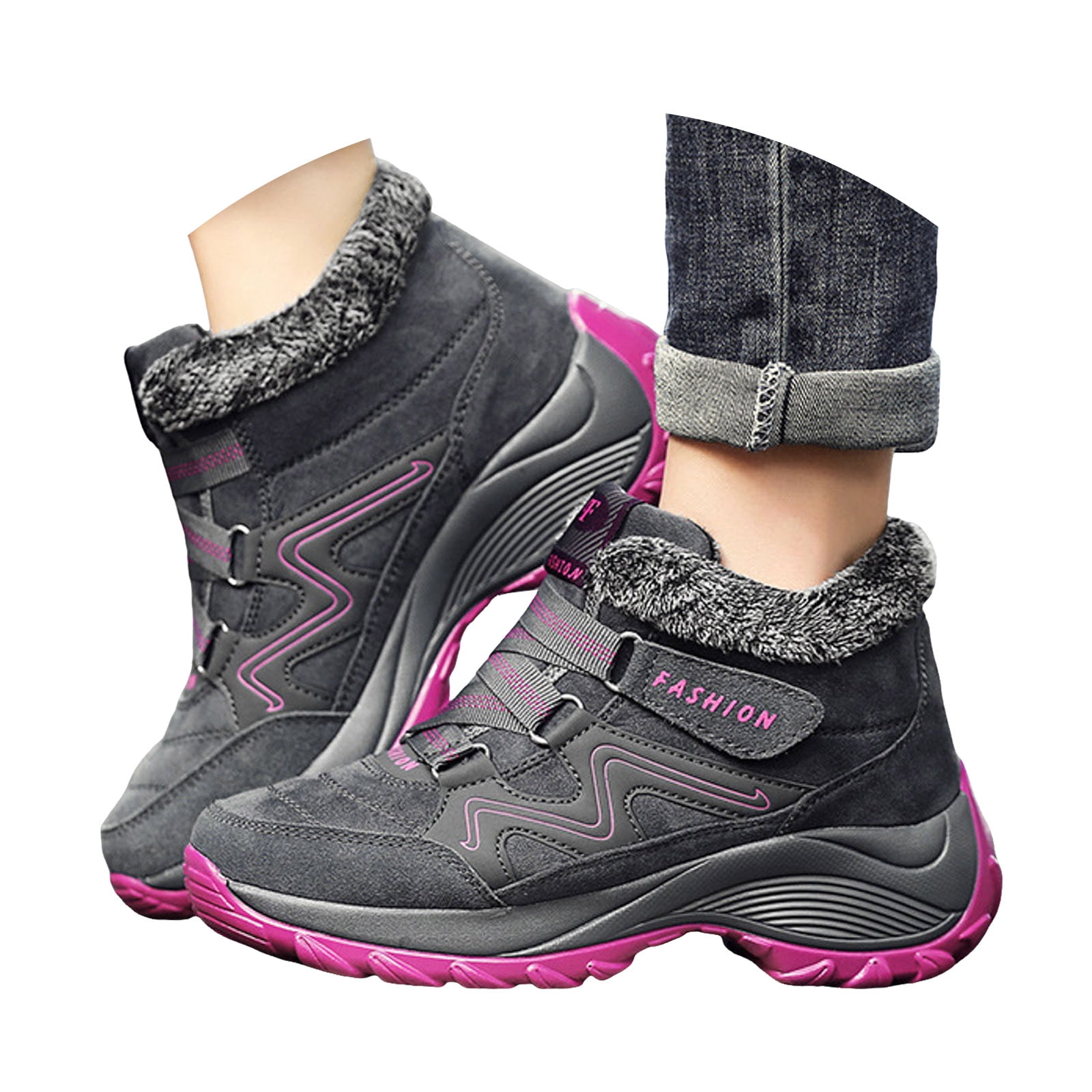 CAICJ98 Women’s Winter Boots Warm Lined Ankle Shoes Water Resistant Hiking Booties Non Slip Sole Winter Boots Women (Grey,Size 7.5)