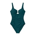 thumbnail image 5 of LEKWK One Piece Swimsuit Women Tummy Control V Neck U-Wire Cutout High Cut Thong Swimwear Ruched Slimming Bathing Suit Summer Pool Party Vacation Beachwear, 5 of 5