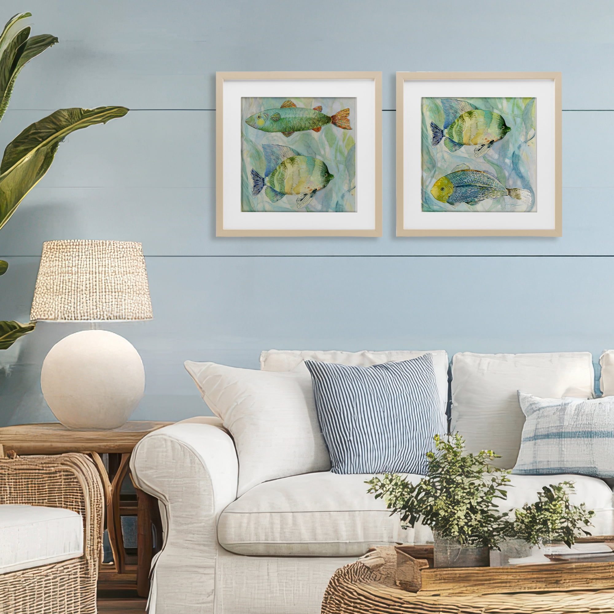 Stupell Industries Sweet Fish Aquatics 2 Piece Birch Framed Print Under Glass Set, design by Lorenzo Collective