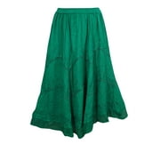 Mogul Women's Holiday Skirt Green Embroidered Maxi Skirt
