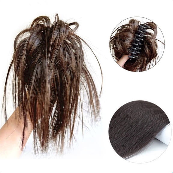 DAPRZIY Messy Bun, Hair Piece Claw Clip Bun, Hair Accessories for Women Messy Wavy Curly Hair Bun Extensions Short Tousled Updo Synthetic Black Hair Extensions Messy Bun Ponytail Extension