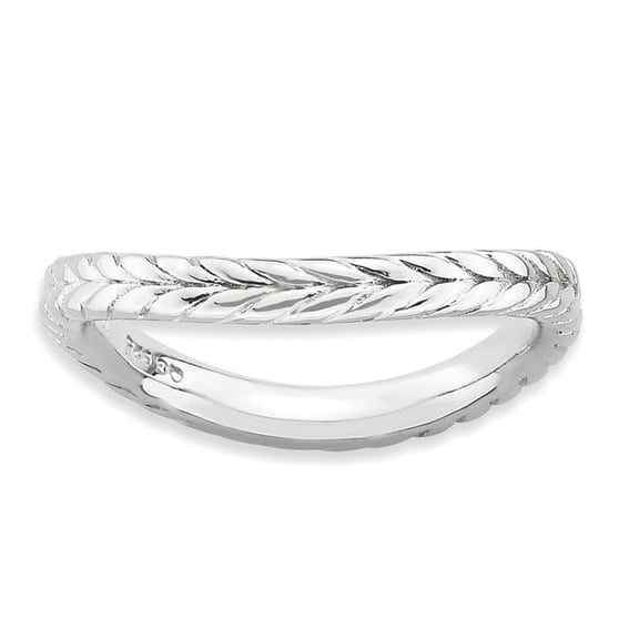 2.25mm Sterling Silver Stackable Polished Rhodium-plate Wave Ring - 2.8 Grams - Size 7